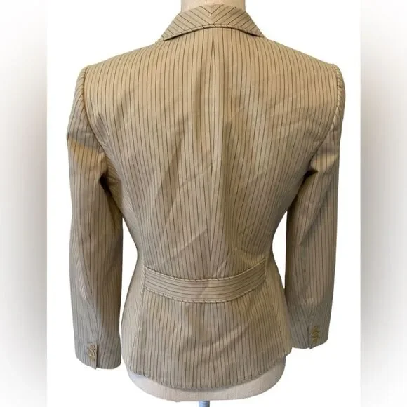 Caslon Tan Pinstripe Blazer Jacket Size 2 Tailored Career Neutral Work Jacket - Picture 6 of 11